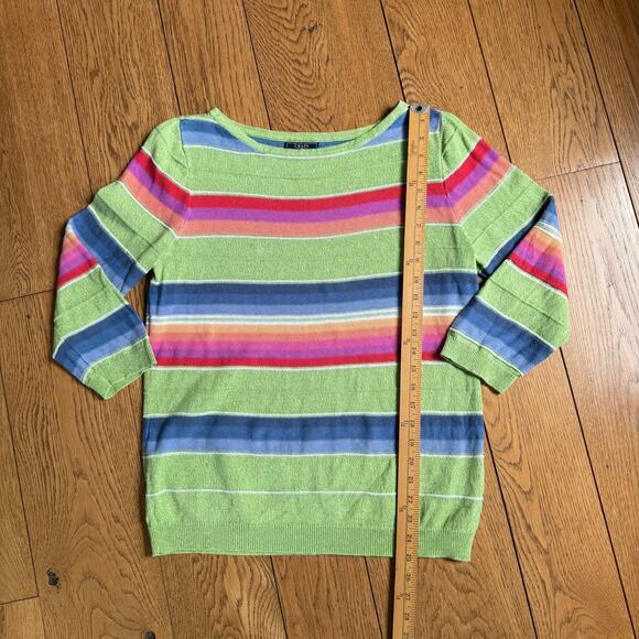 Vintage Chaps Denim Rainbow Strip Sweater SZ XL Classic Beach Preppy Green - Picture 5 of 5
